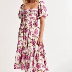 Abercrombie & Fitch - Floral Poplin Puff Sleeve Emerson Midi Dress